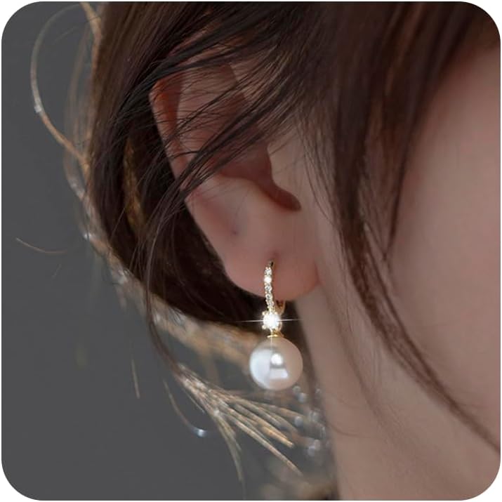 Pearl Earrings for Women 14K Gold Plated Hypoallergenic Pearl Earrings 5A Cubic Zirconia Dangle Earrings Elegant Jewelry