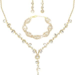 Bridal Wedding Jewelry Set for Women Rhinestone Necklace Earrings Bracelet Sets Sparkly Crystal Wedding Jewelry for Bride Elegant Prom Costume Accessories