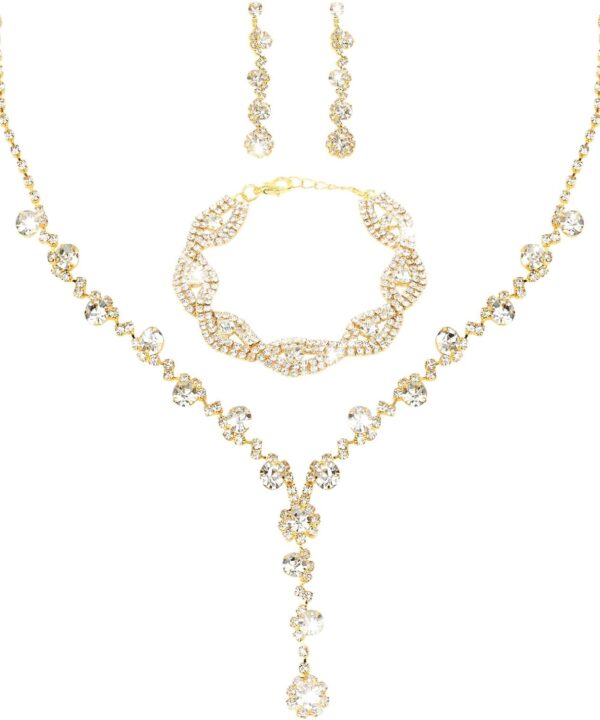 Bridal Wedding Jewelry Set for Women Rhinestone Necklace Earrings Bracelet Sets Sparkly Crystal Wedding Jewelry for Bride Elegant Prom Costume Accessories