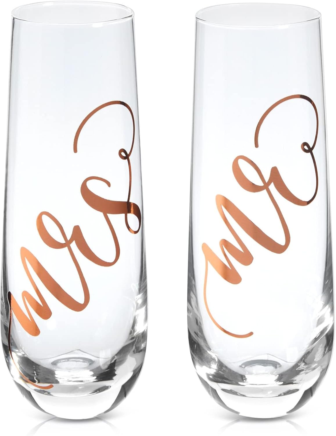 Juvale Mr & Mrs Champagne Flutes Set of 2-10 oz, 6 in, Clear Stemless Glass – Bridal Shower & Wedding Registry Gifts – Engagement Gift & Bride & Groom Glasses