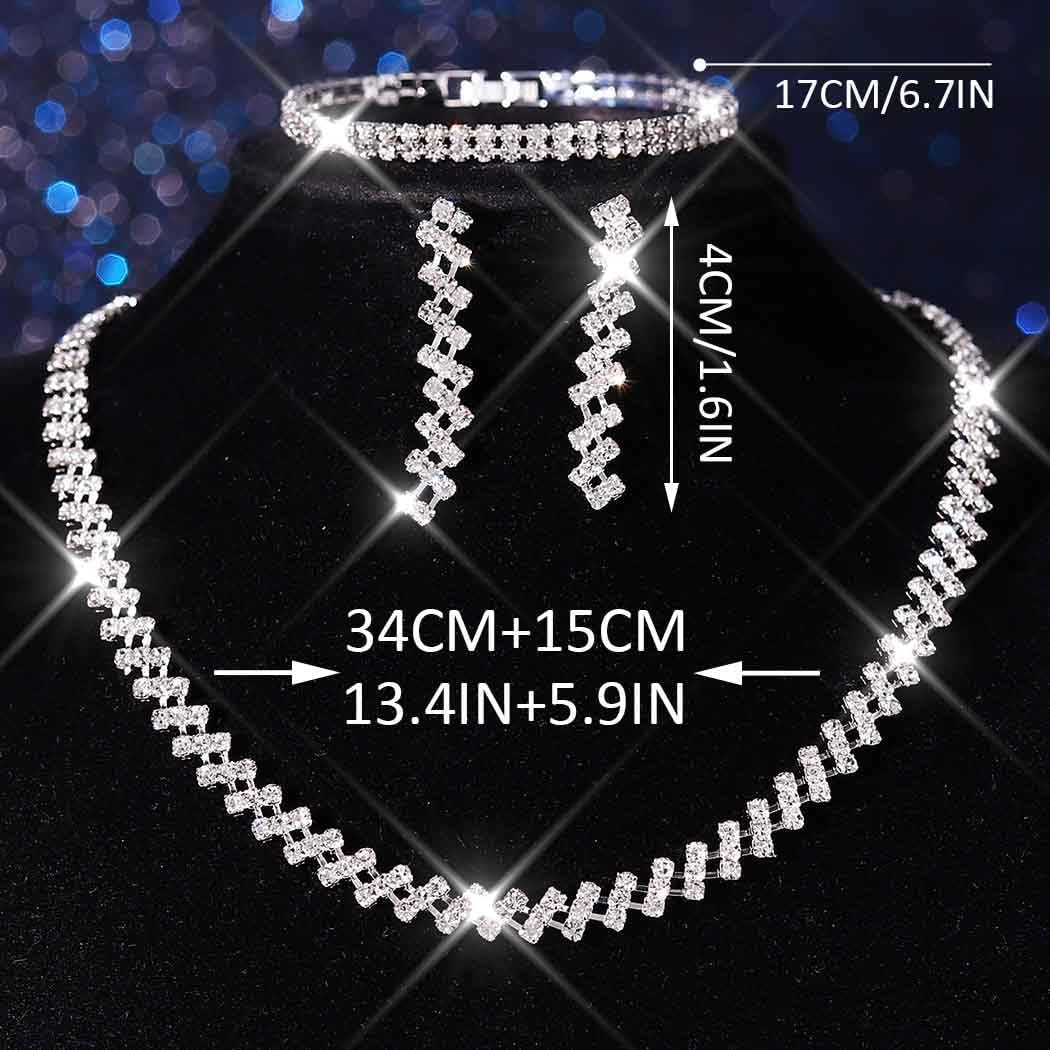 Unicra Rhinestone Bridal Wedding Jewelry Sets Silver Necklace Earrings Bracelet Set Prom Formal Costume Jewelry Set for Women and Brides