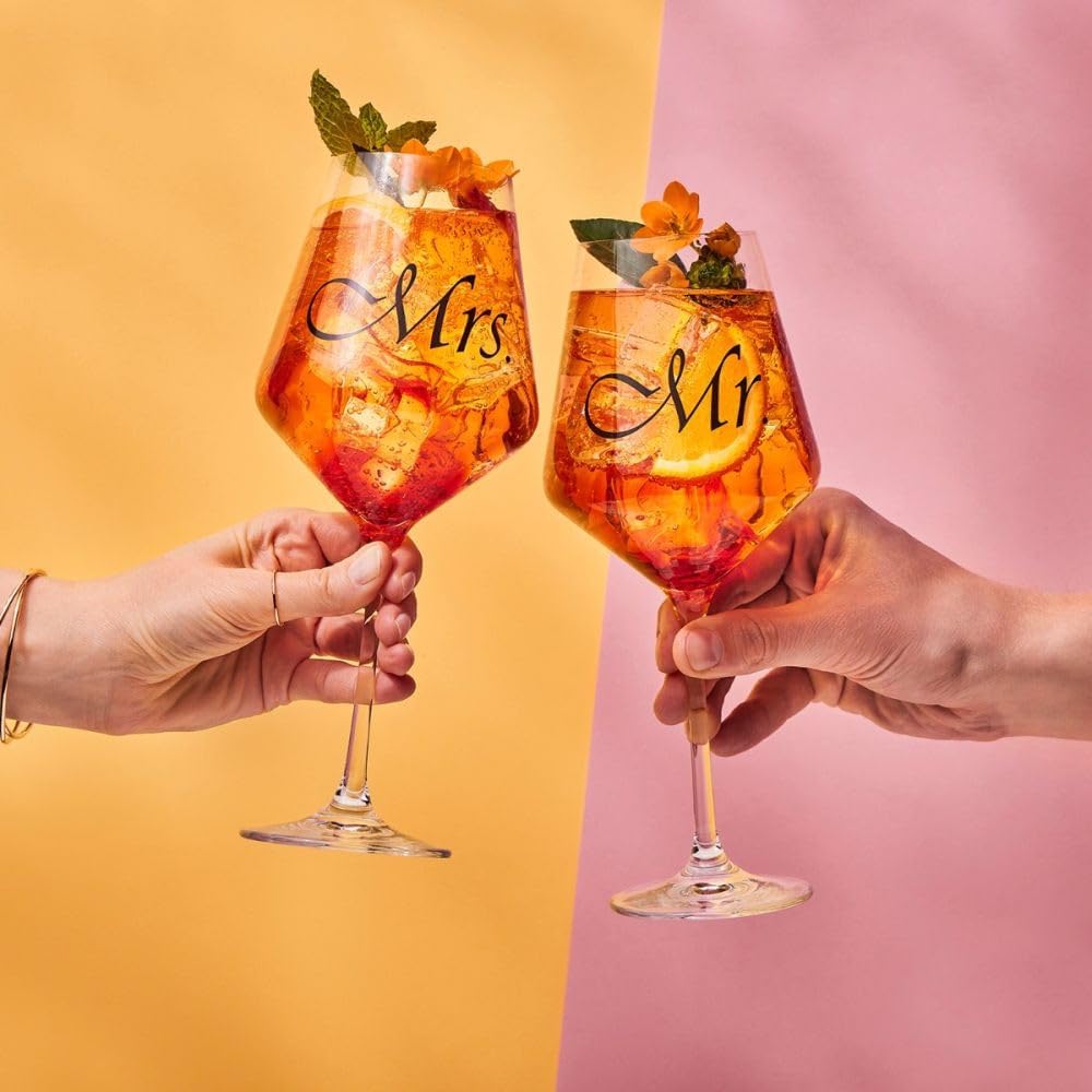 Krosno Mr & Mrs Wine Glasses, Set of 2, 18.6 oz, Avant-Garde Collection, Crystal Glass, Ideal Wedding Gift, Dishwasher Safe, Made in Europe