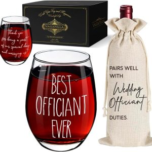 Funny Wine Glass Gifts for Wedding Officiant, Best Officiant Ever Gifts from Bride & Groom, Wedding Officiant Gifts, Officiant Gifts for Wedding Day, Thank You Gift for Wedding Officiant with Wine Bag