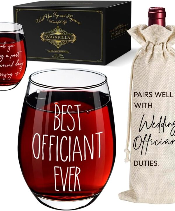 Funny Wine Glass Gifts for Wedding Officiant, Best Officiant Ever Gifts from Bride & Groom, Wedding Officiant Gifts, Officiant Gifts for Wedding Day, Thank You Gift for Wedding Officiant with Wine Bag