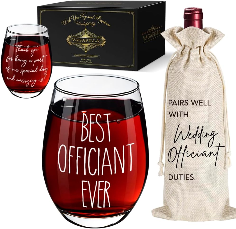 Funny Wine Glass Gifts for Wedding Officiant, Best Officiant Ever Gifts from Bride & Groom, Wedding Officiant Gifts, Officiant Gifts for Wedding Day, Thank You Gift for Wedding Officiant with Wine Bag