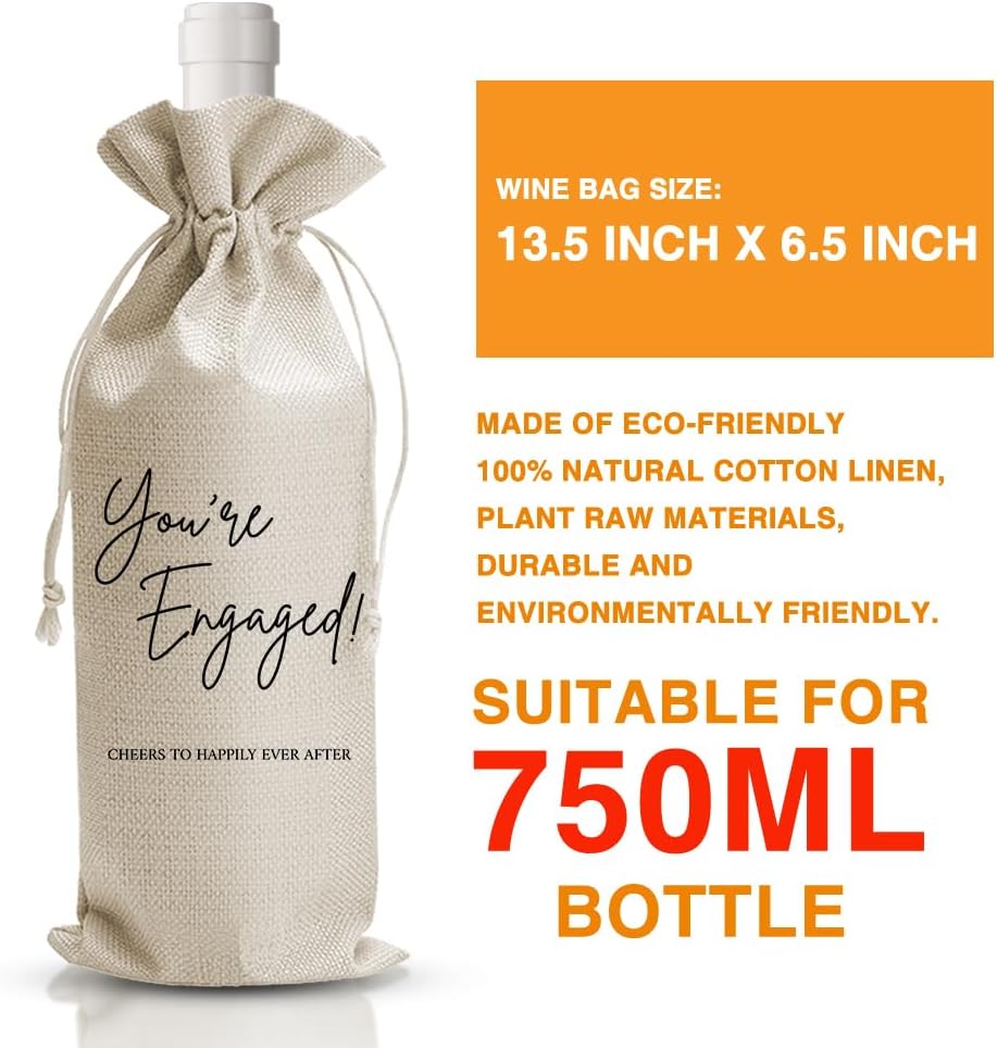 Engegement Wine Gift Bag Married Gifts for Bride Groom, Bridal Shower Couples Her Him, Engagement Wedding Party Decorations, Newlywed Gift, 1 Pcs Burlap Wine Bottle Cover Bag