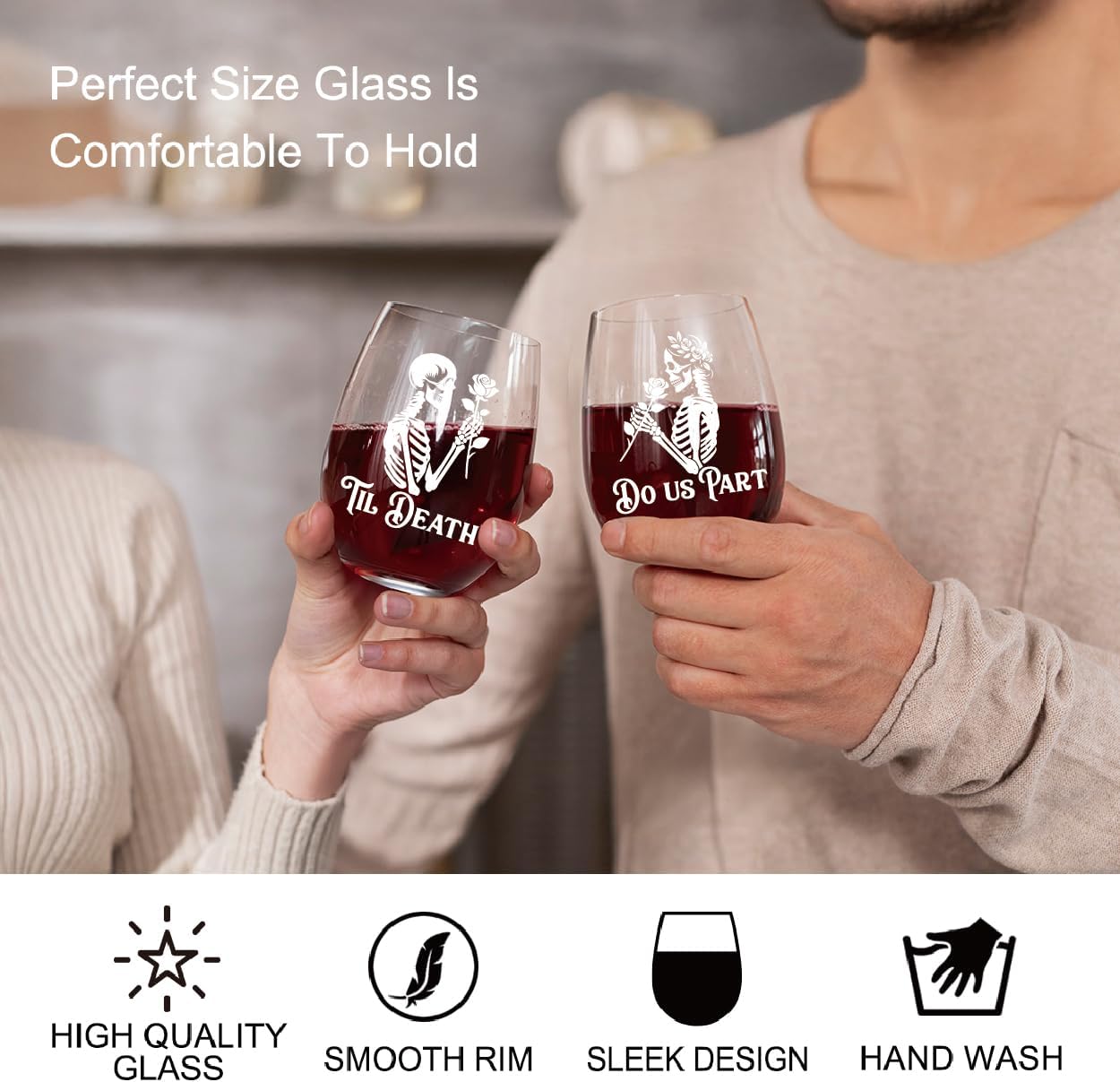 Perfectinsoy Skull Wine Glass 2 Piece with Gift Box, Zombie Design, Valentine’s Day Autumn Halloween, Anniversary Wedding Gifts, Couple Gifts for Boyfriend and Girlfriend. (Do Us Set of 2)