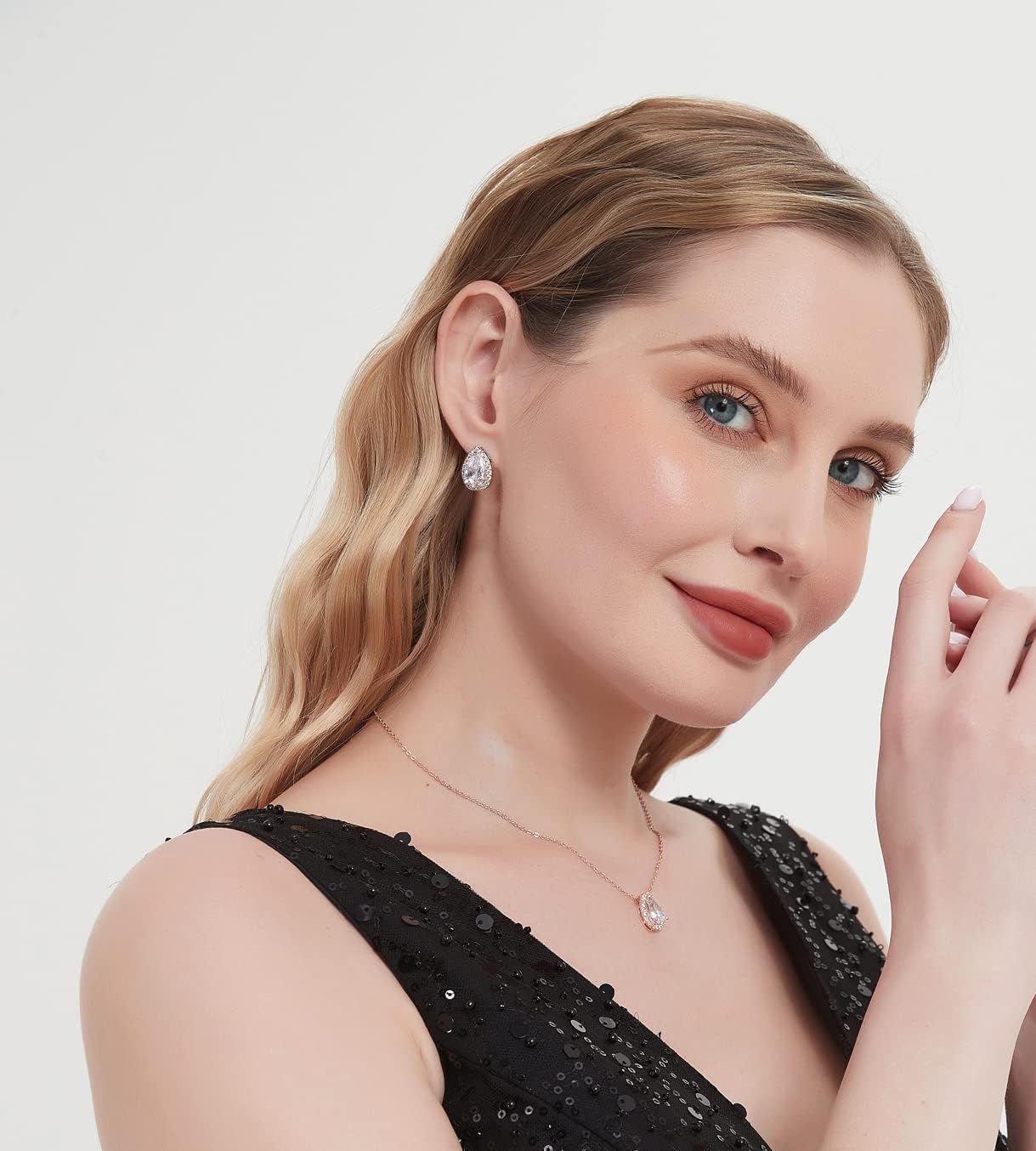 UDYLGOON Imitation Cubic Zironia Diamond Teardrop Earrings Necklace Bracelet Jewelry Set For Bride Bridesmaids Bridal Wedding Party Prom Jewelry Gift