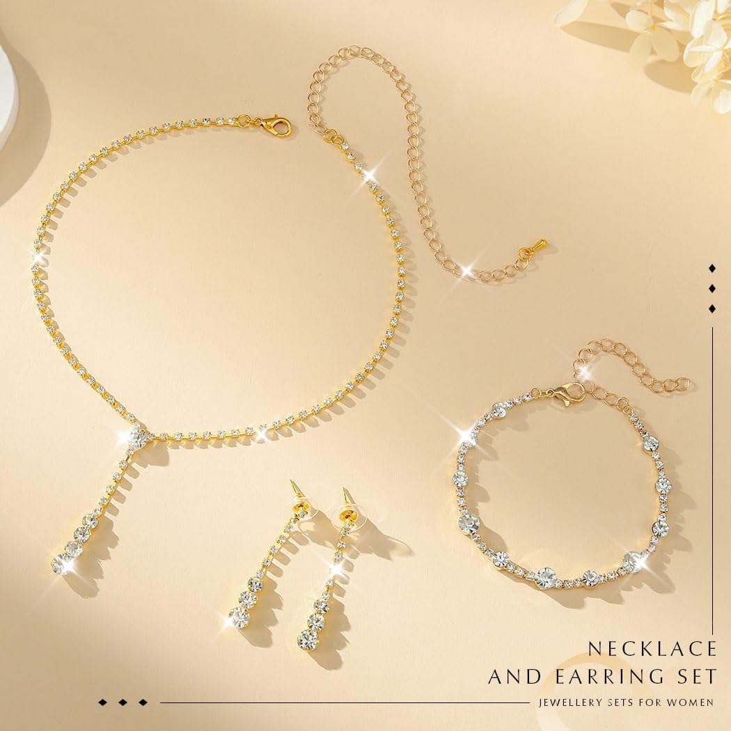 Unicra Bride Silver Bridal Necklace Earrings Set Crystal Wedding Jewelry Set Rhinestone Choker Necklace for Women and Brides