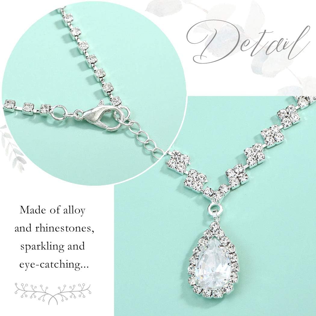 JAKAWIN Bride Silver Bridal Necklace Earrings Set Crystal Wedding Jewelry Set Rhinestone Choker Necklace for Women (Set of 3) (NK144-3)