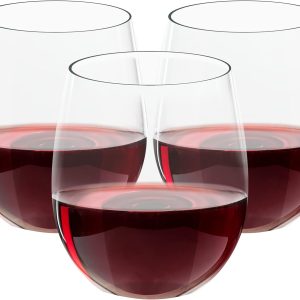 FOCUSLINE 32 Pack Plastic Wine Glasses Stemless, 12 Oz Crystal Clear Disposable Wine Cups, Reusable Plastic Wine Glasses for Parties Weddings, Shatterproof Recyclable and BPA-Free