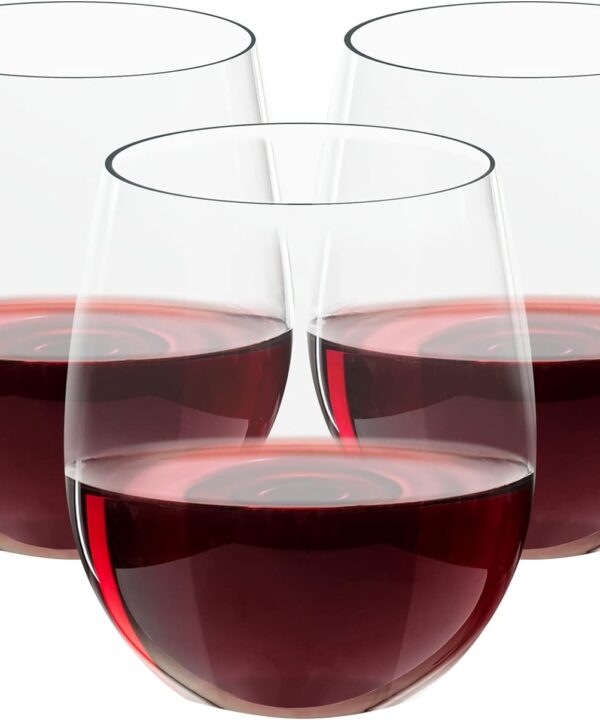 FOCUSLINE 32 Pack Plastic Wine Glasses Stemless, 12 Oz Crystal Clear Disposable Wine Cups, Reusable Plastic Wine Glasses for Parties Weddings, Shatterproof Recyclable and BPA-Free