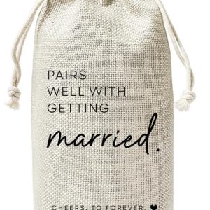 Wedding Or Engagement Gift Wine Bag For Couple Bride Groom Her Him Women, Wedding Or Engagement Party Decorations Favors, New Bride Gift Idea, Paris Well With Getting Married, Cotton Linen Wine Bag