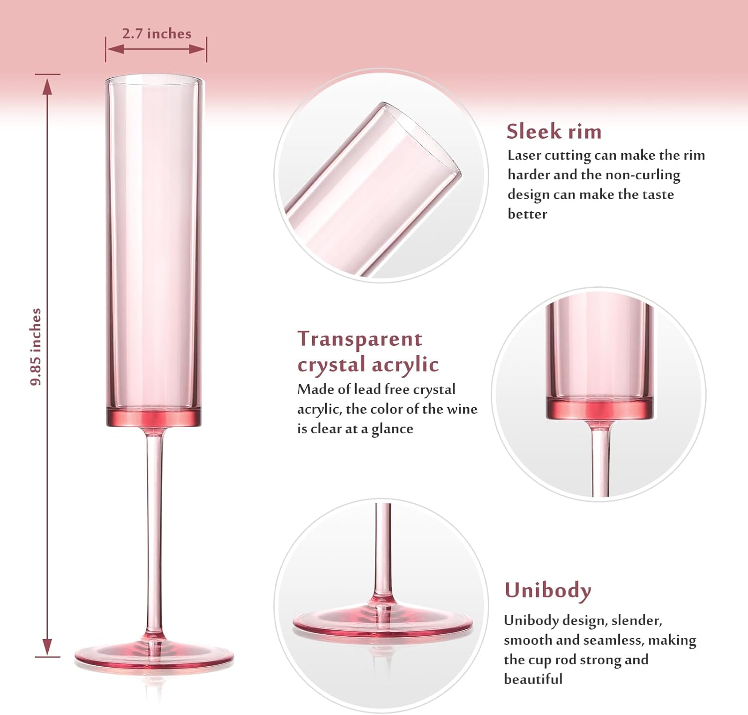 12 Pieces Pink Champagne Flutes 6 OZ Acrylic Reusable Wedding Toasting Glasses Stemmed Coupes Square Champagne Glasses Rose Bride Wine Glasses For Party Birthday Christmas Anniversary Wedding