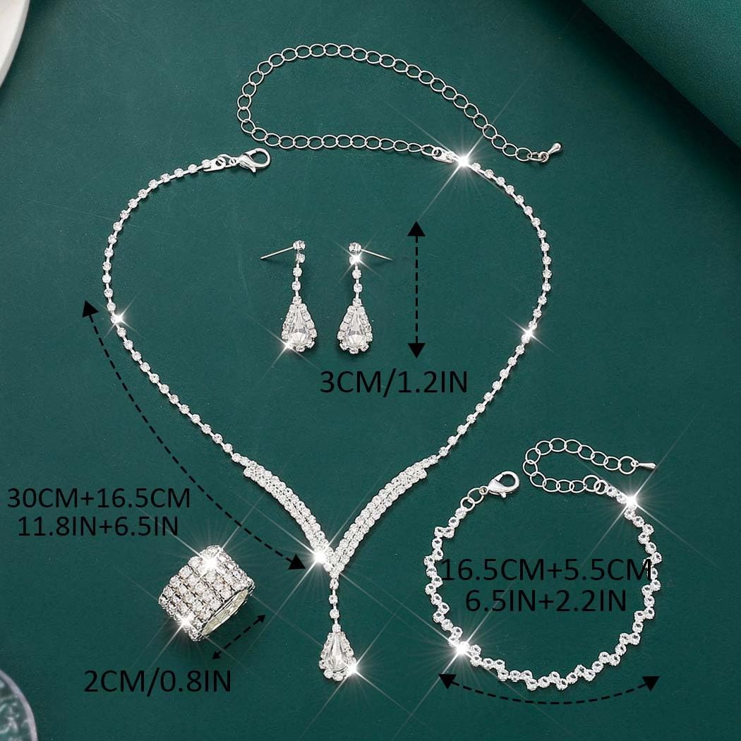 Unicra Bridal Wedding Jewelry Set Silver Rhinestone Necklace Earrings Sets Formal Costume Jewelry for Women and Brides