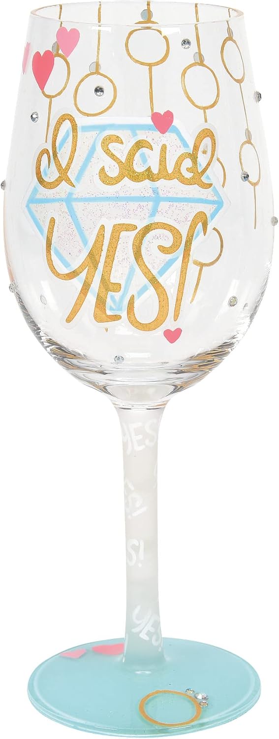 Enesco Designs by Lolita Wedding I Said Hand-Painted Artisan Wine Glass, 15 Ounce, Multicolor