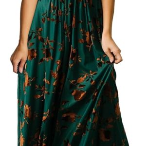 Simplee Womens V Neck Velvet Maxi Dress Short Sleeve Empire Waist Long Formal Dress for Wedding Guest
