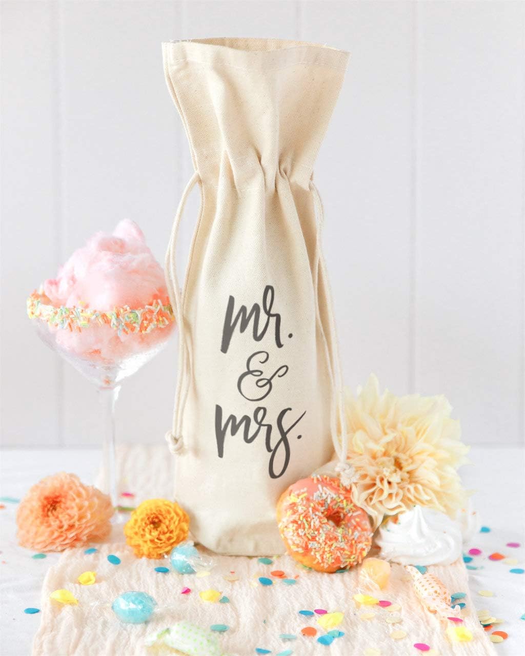 The Cotton & Canvas Co. Mr. & Mrs. Wine Bag, Bottle Cover, Bridal Party Gift and Wedding Gift Bag