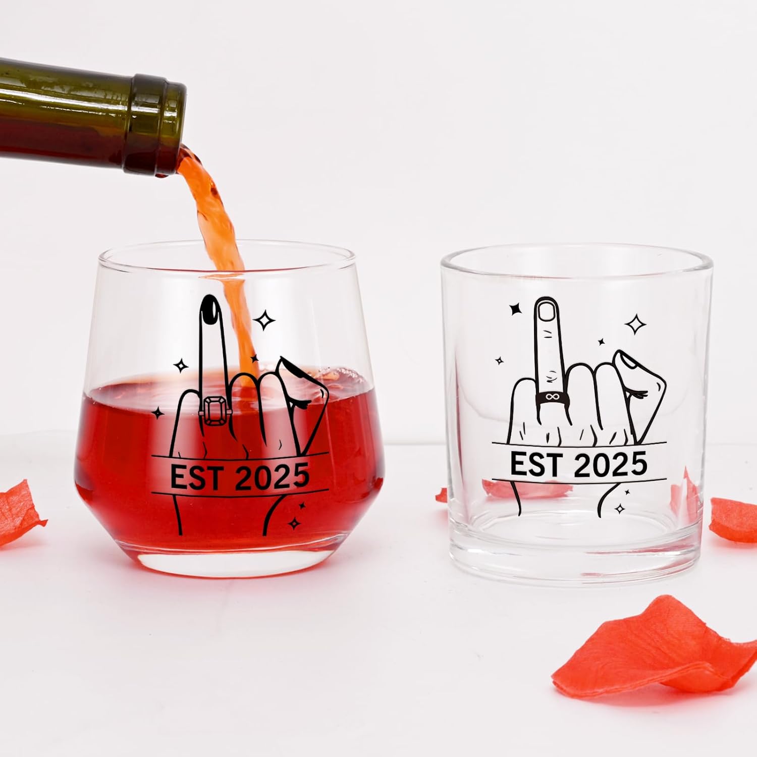 Futtumy Ring Finger Est 2025 Wine Glasses Set of 4, Wedding Gifts for Couples, Bridal Shower Gifts, Engagement Gift for Couples Bride Groom Mr. Mrs. His Hers Bride To Be