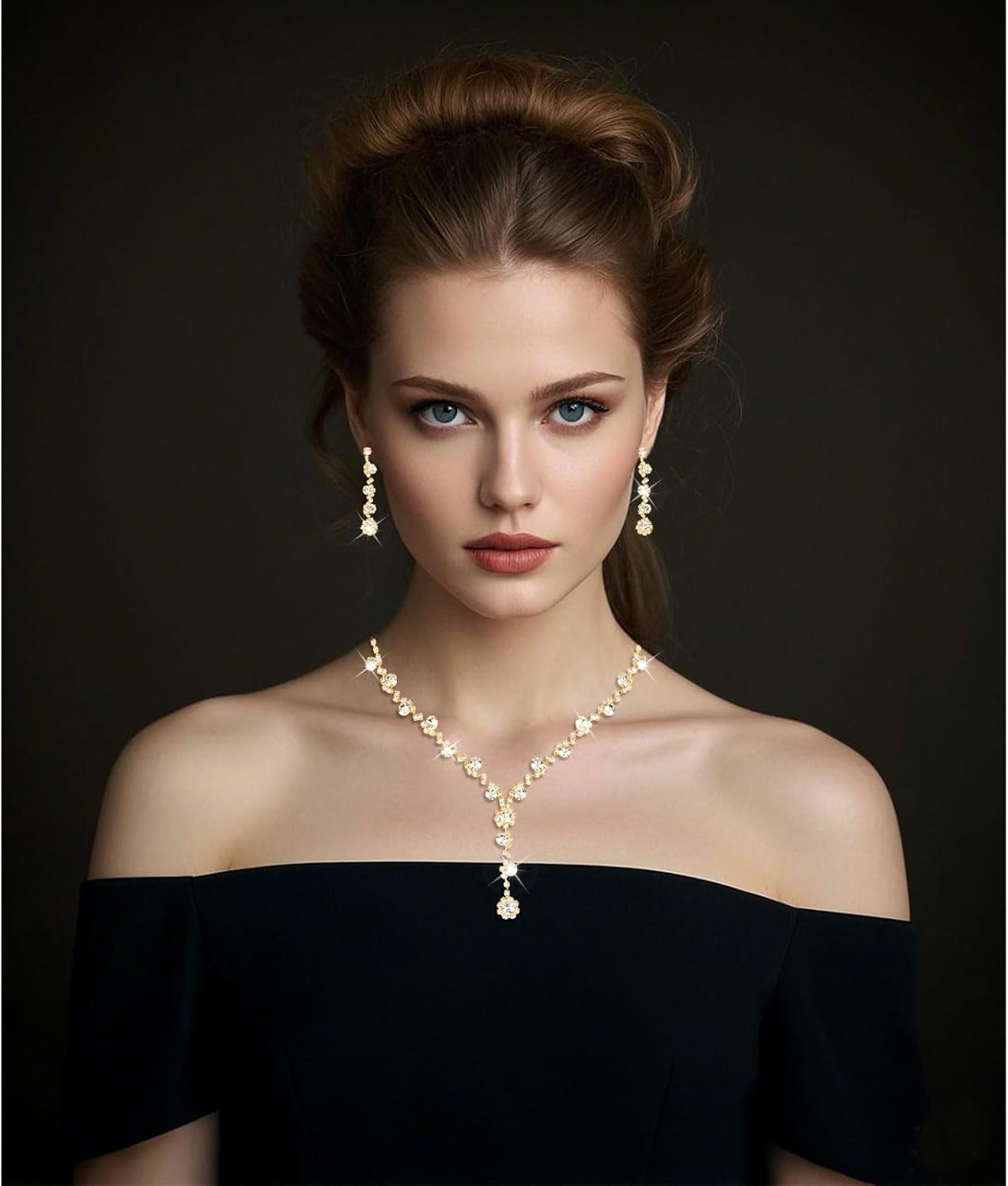 Bridal Wedding Jewelry Set for Women Rhinestone Necklace Earrings Bracelet Sets Sparkly Crystal Wedding Jewelry for Bride Elegant Prom Costume Accessories