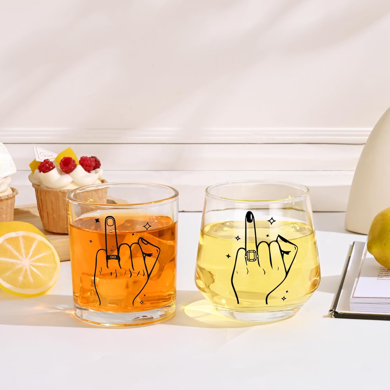 Futtumy Ring Finger Wine Glasses and Whisky Glasses, Wedding Gifts for Couples, Bridal Shower Gifts, Engagement Gift, Bride and Groom Gift, Engagement Present for Couples Mr. Mrs. His Hers