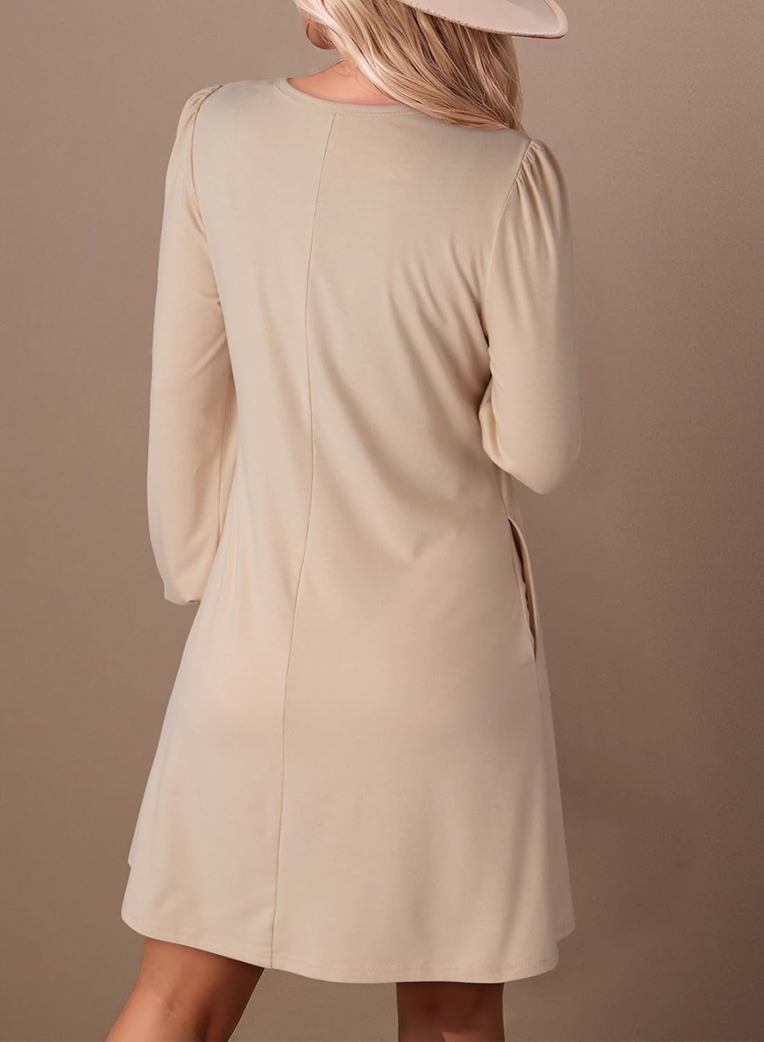 Dokotoo Fall Dresses for Women 2025 Crew Neck Long Sleeve A Line Shift Dress Solid Color Loose Fit Mini Dress