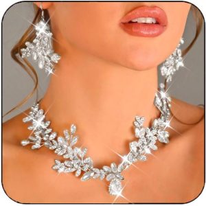 Unicra Bridal Wedding Jewelry Set Gold Green Crystal Necklace Earrings Sets Rhinestone Formal Costume Mothers Day Gifts Jewelry for Women and Brides