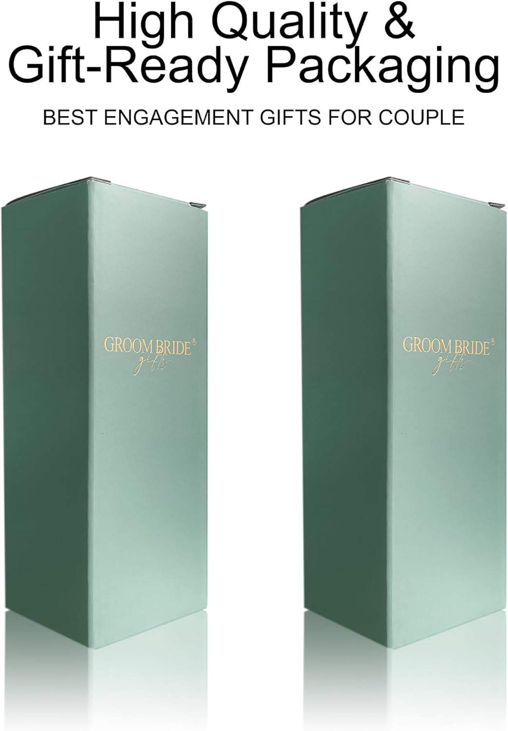 Mr&MrsGifts Bride and Groom Champagne Glasses Set of 2 – Stemless Crystal Flutes for Wedding/Anniversary, 10oz Lead-Free Elegant Toasting Cups, 24K Gold Logo, Romantic Gift for Him & Her(A:GB)