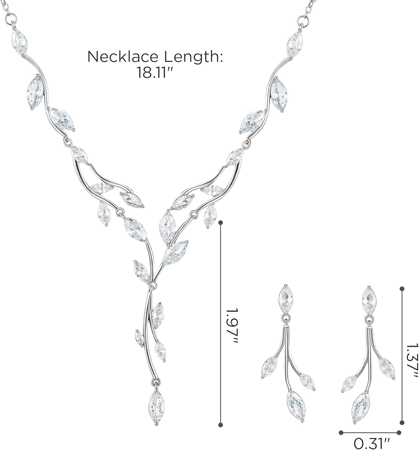 SWEETV Jewelry Set for Women, Cubic Zirconia Marquise Vine Cluster Bridal Earrings and Necklace Set, Bridal Jewelry Set for Wedding Prom