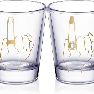 Mimorou Bride and Groom Glasses 2 Pieces Ring Finger Wedding Funny Bride Wine Glass 2 oz Mr and Mrs Engagement Gifts Stemless for Newlyweds Couples(Classic,1.93 Inch)