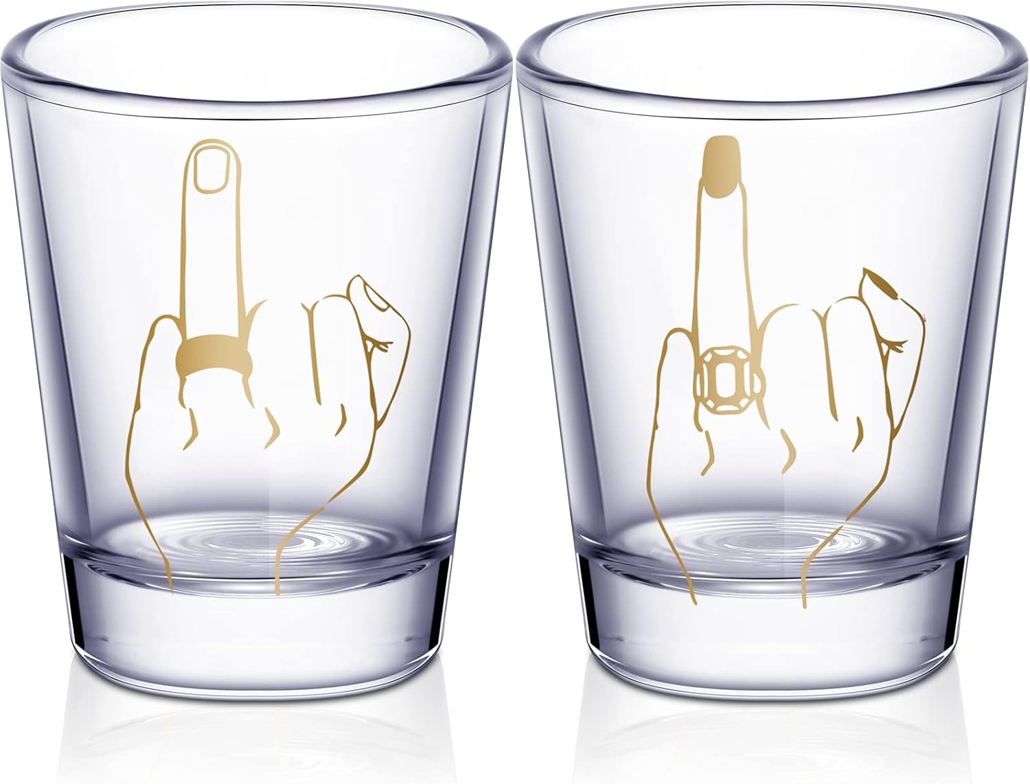 Mimorou Bride and Groom Glasses 2 Pieces Ring Finger Wedding Funny Bride Wine Glass 2 oz Mr and Mrs Engagement Gifts Stemless for Newlyweds Couples(Classic,1.93 Inch)