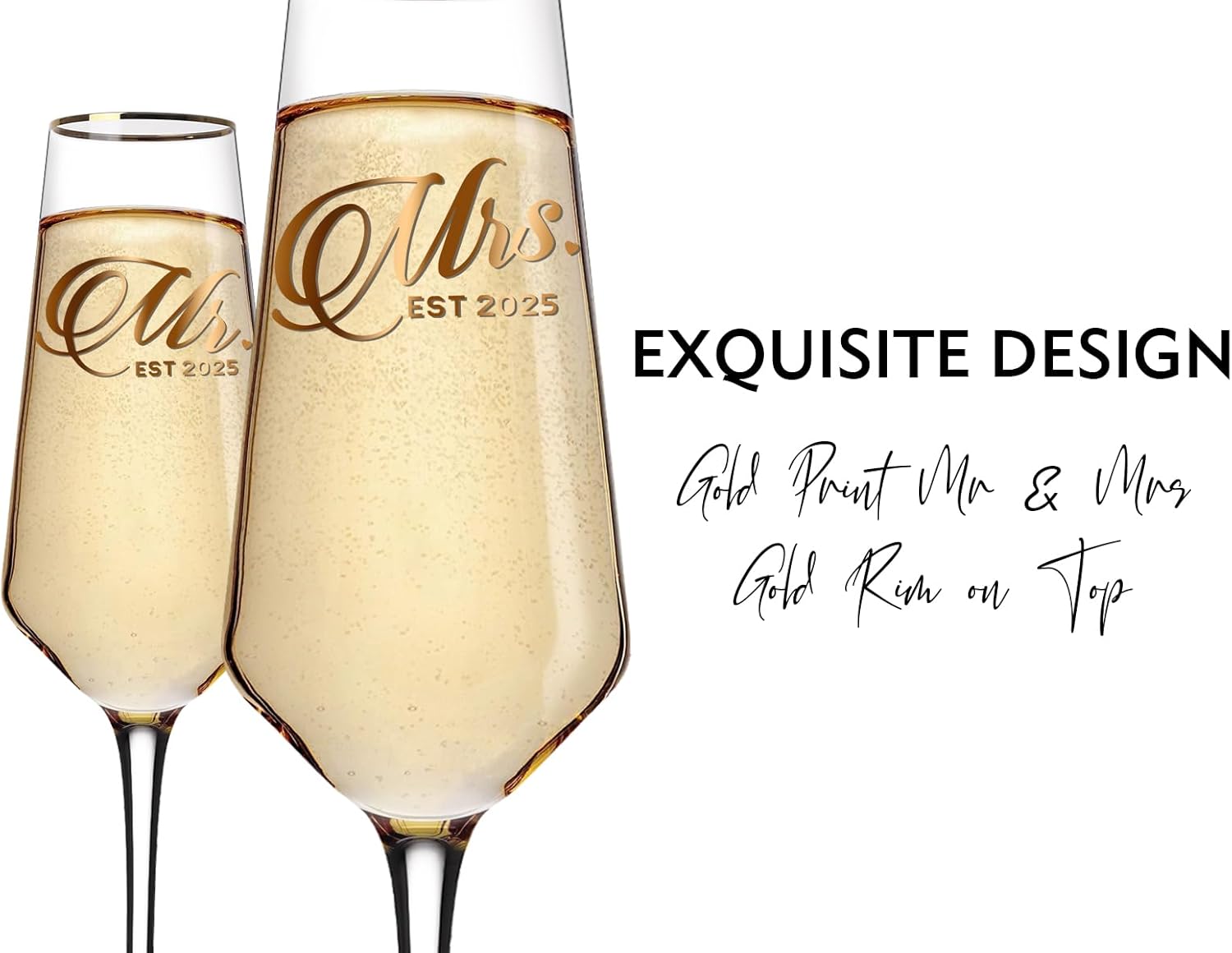 Mr and Mrs Champagne Glasses Set of 2, Long Stem Wedding Champagne Flutes 2025, Bride and Groom Toasting Crystal Glass Set,Engagement Gifts for Couples, Newlyweds, Anniversary,8.5oz