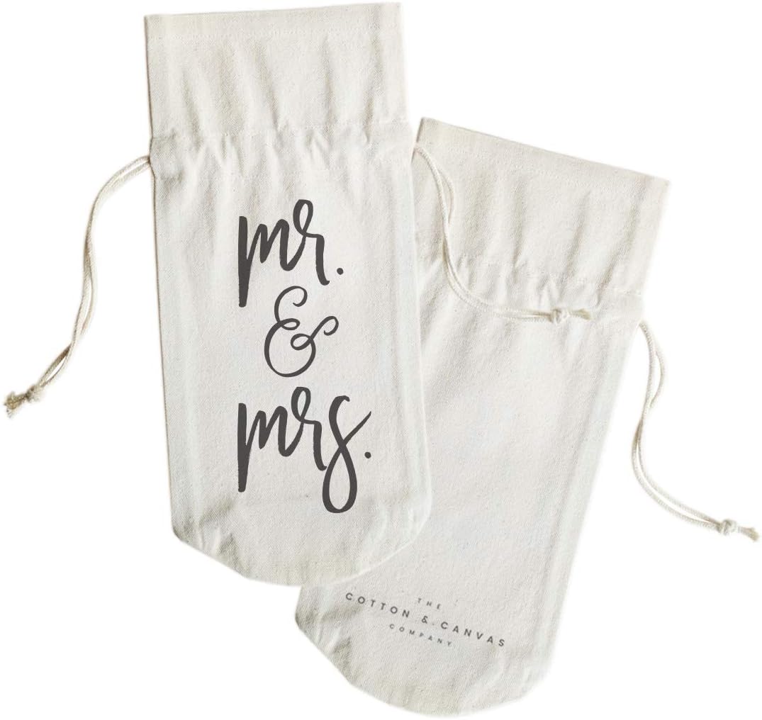 The Cotton & Canvas Co. Mr. & Mrs. Wine Bag, Bottle Cover, Bridal Party Gift and Wedding Gift Bag