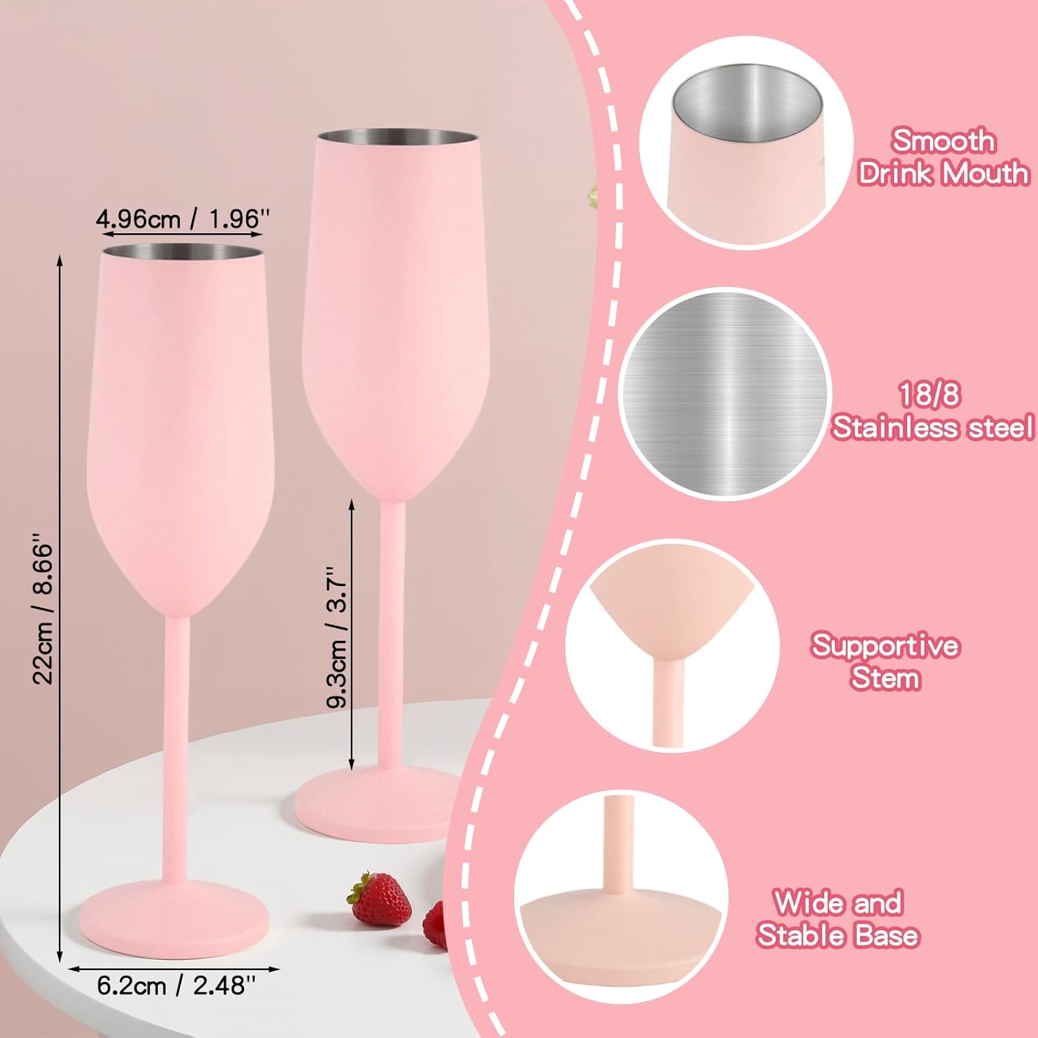 Stainless Steel Champagne Flutes Set of 2 8 oz Unbreakable Wedding Champagne Glasses for Bride & Groom, Ideal Gifts for Anniversary, Birthday, Christmas, Party Celebrations
