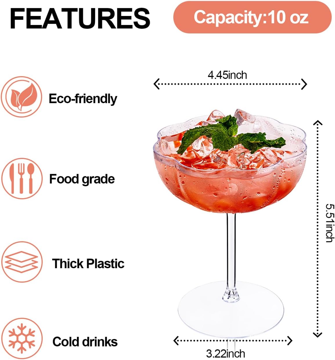 Ciaell 12PCS Plastic Martini Glasses – 10 Oz Elegant Disposable Cocktail Glasses for Champagne Wine Wedding Party Anniversary Bar