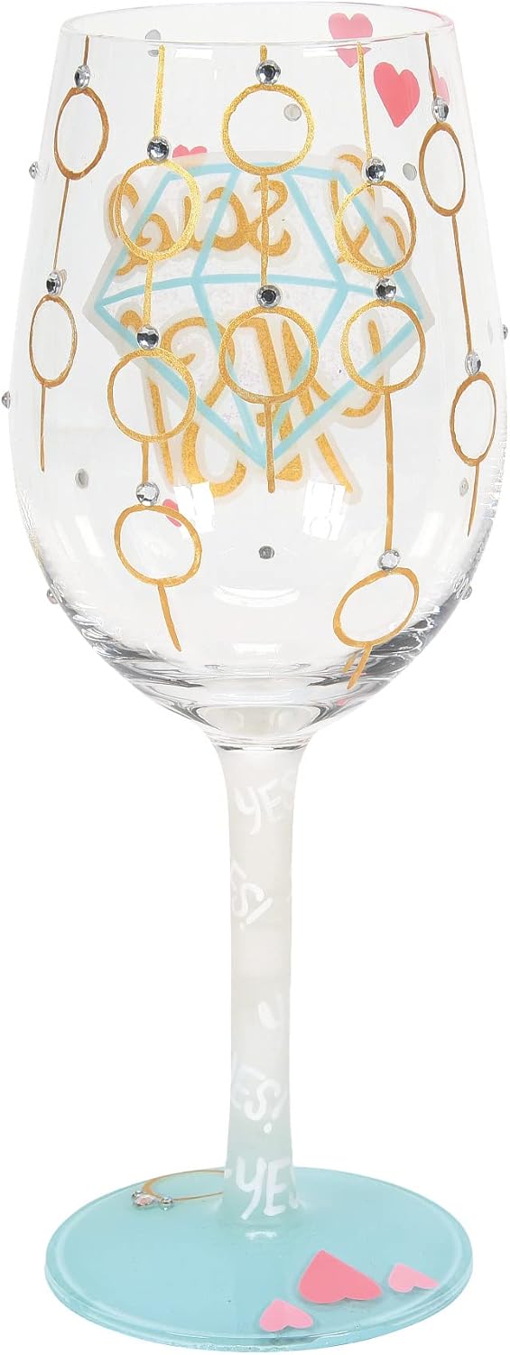 Enesco Designs by Lolita Wedding I Said Hand-Painted Artisan Wine Glass, 15 Ounce, Multicolor