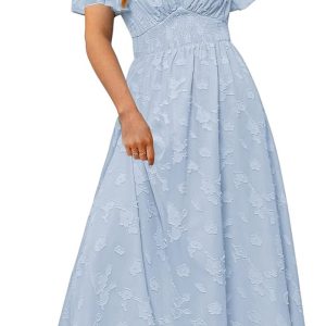 Simplee Women's Boho Floral Maxi Dress Flowy Casual V Neck Short Sleeve Wedding Guest Holiday Beach Long Dress