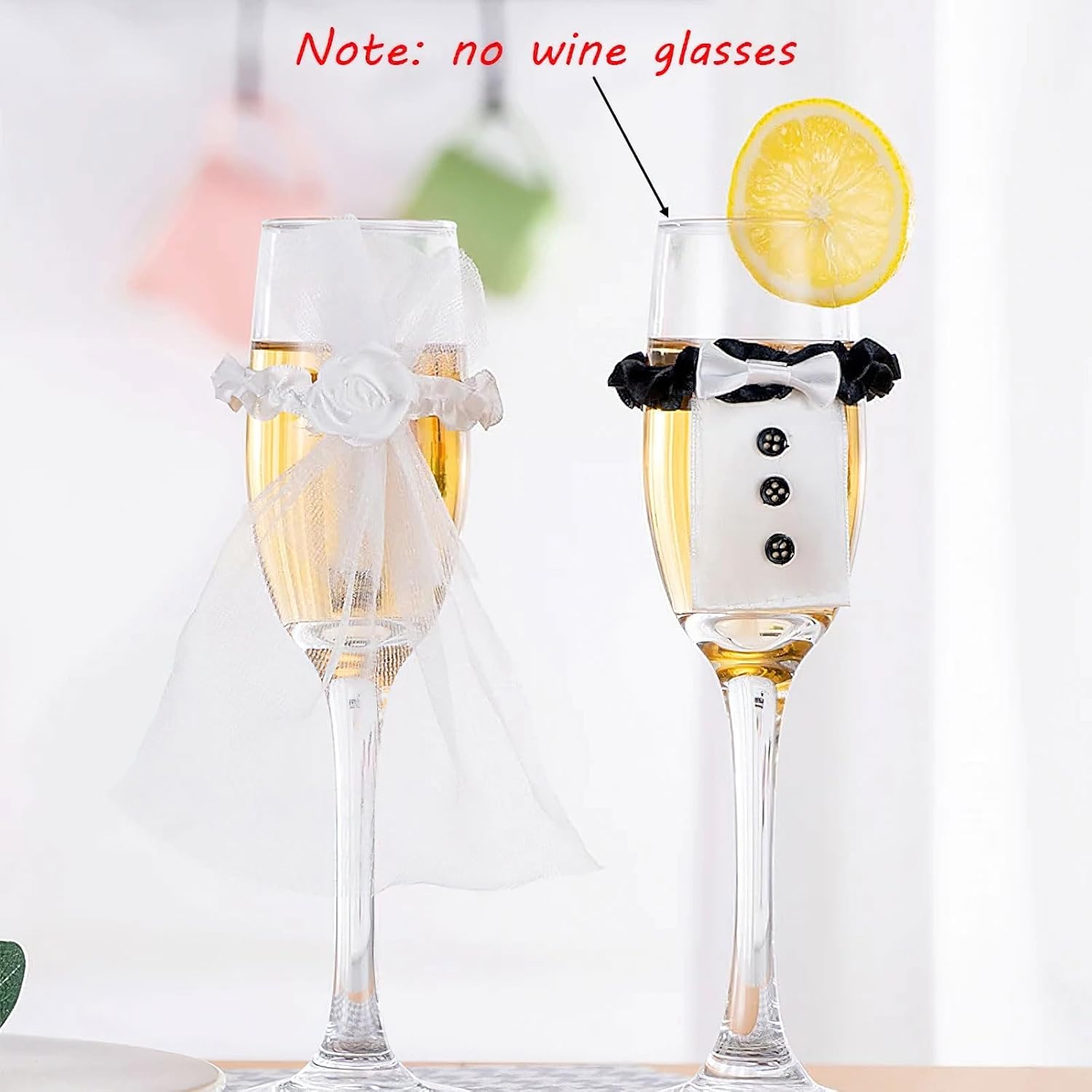 Marriage Bride Groom Dress Wine Cups Wrap Champagne Glass Bottles Cover for Engagement Wedding Party Decoration Ornaments Glass Cup Decoration Valentine’s Day