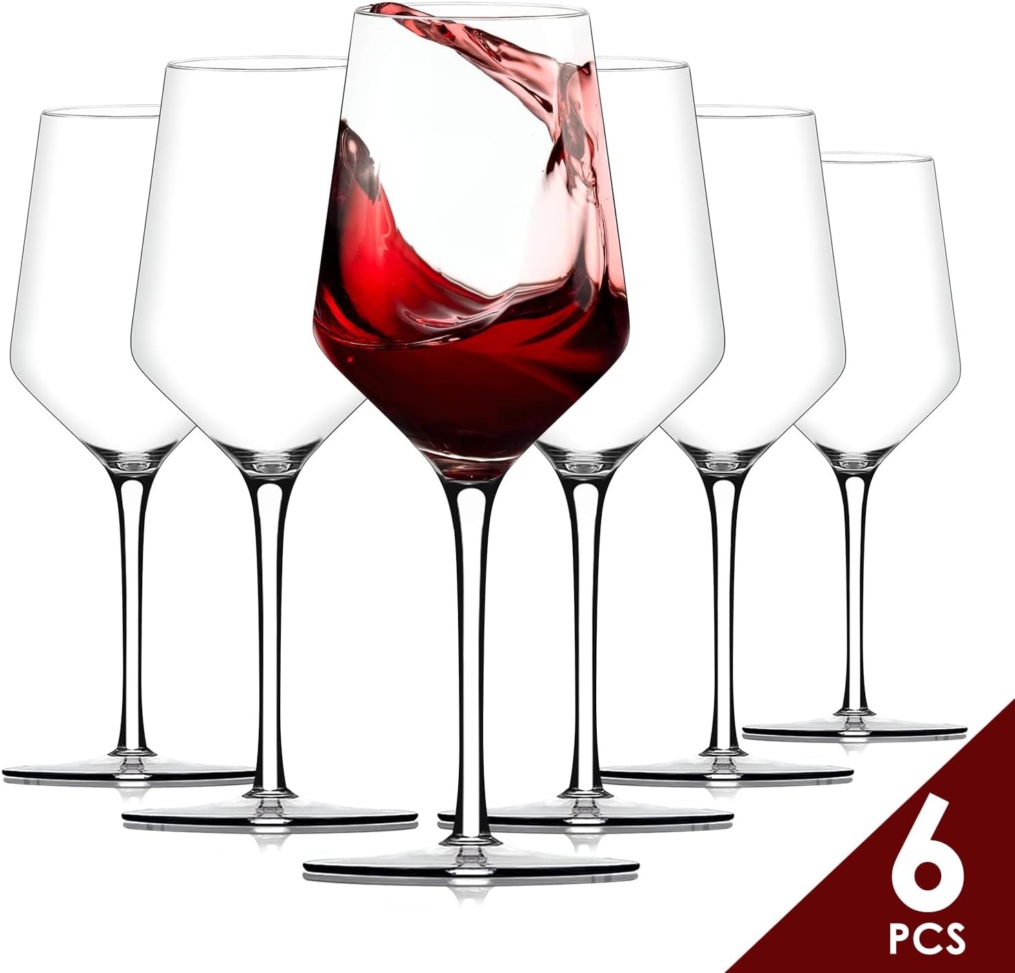 Chouggo Wine Glasses Set of 6, Hand Blown Crystal Red Wine or White Wine Glass – 15Oz, Hand Crafted by Artisans – Gifts for Women, Men, Wedding, Anniversary, Christmas, Birthday