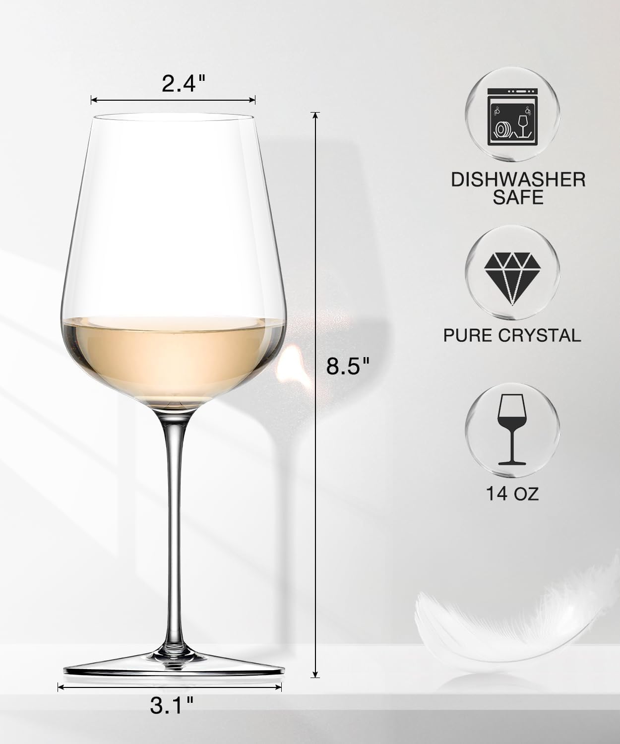 LUNA & MANTHA White Wine Glasses Set of 4, Crystal Wine Glasses with Stem, Hand Blown 14oz, Perfect for RedWhite Gift Packaging for Daily Use, Father’s Day, Wedding Anniversary or Birthday