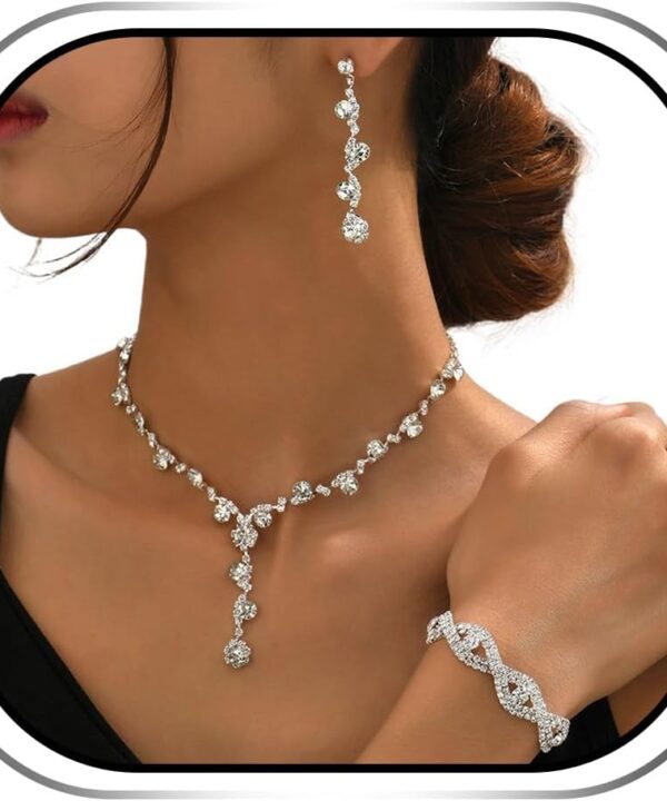 Sixexey Rhinestone Earrings - Sparkly Silver Earrings & Bracelet Set for Party, Prom or Everyday Wear