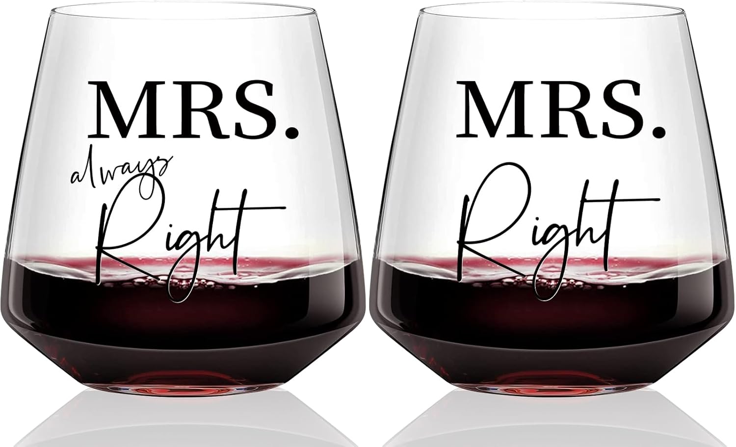 Physkoa Lesbian Wine Glasses Set of 2 Mrs Right& Mrs Always Right Wedding,Engagement, Anniversary, Birthday Gift for Lesbian Couples