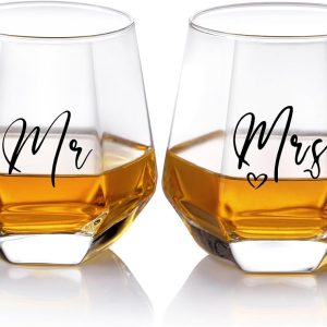 Mr and Mrs Wine Glasses Wedding Gifts for Bride and Groom-Gifts for Bridal Shower Engagement Wedding and Married Anniversary-His & Hers, Engagement Gift.