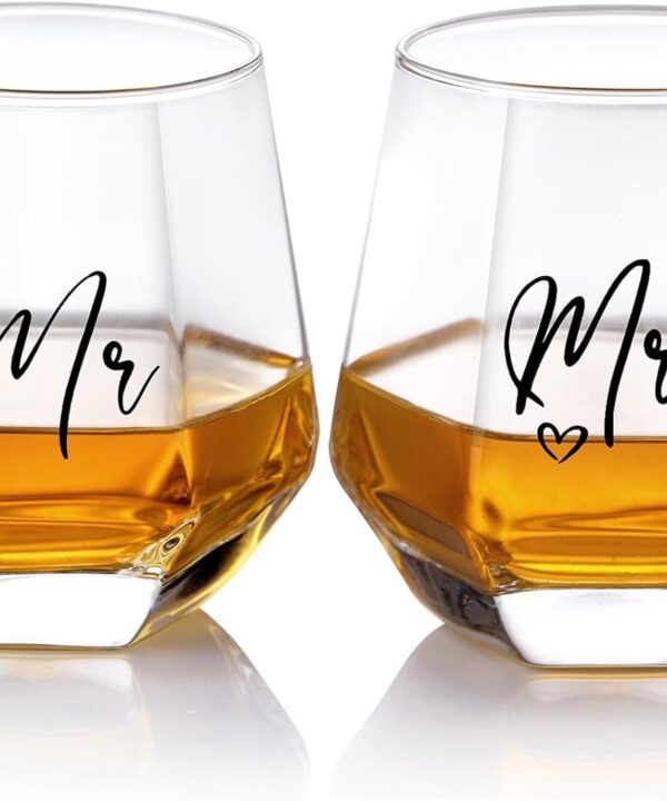 Mr and Mrs Wine Glasses Wedding Gifts for Bride and Groom-Gifts for Bridal Shower Engagement Wedding and Married Anniversary-His & Hers, Engagement Gift.
