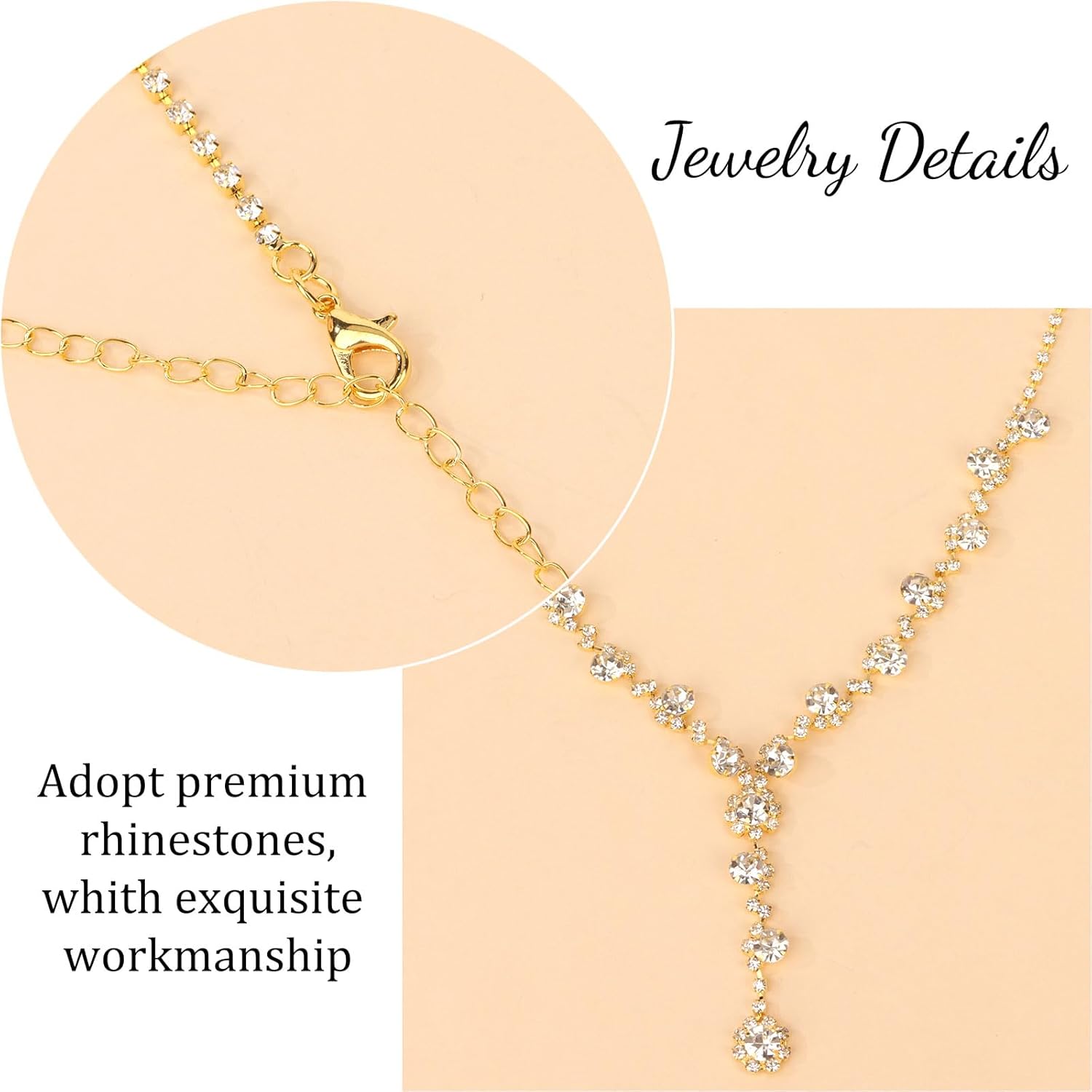 Bridal Wedding Jewelry Set for Women Rhinestone Necklace Earrings Bracelet Sets Sparkly Crystal Wedding Jewelry for Bride Elegant Prom Costume Accessories