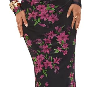 MEROKEETY Women's Fall Off Shoulder Floral Maxi Dresses Formal Long Sleeve Bodycon Cocktail Wedding Guest Dress