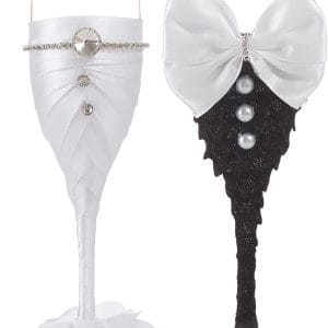 TRUE LOVE GIFT Wedding Champagne Glasses for Bride and Groom - Toasting Bridal Shower Gifts - Mr and Mrs Wedding Glasses - Set of 2