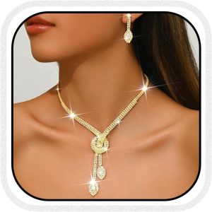 Unicra Silver Rhinestone Bridal Wedding Jewelry Set Crystal Necklace Earrings Sets Formal Prom Costume Jewelry Sets for Women and Brides