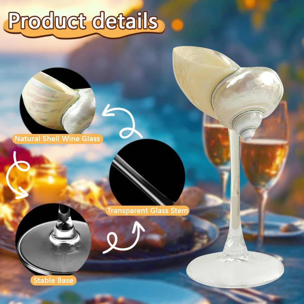2Pcs Seashell Wine Glasses Wedding Wine Glasses Conch Goblet Martini Cocktail Glass Cup for Birthday Wedding Beach Bridesmaids Anniversary Party(A)