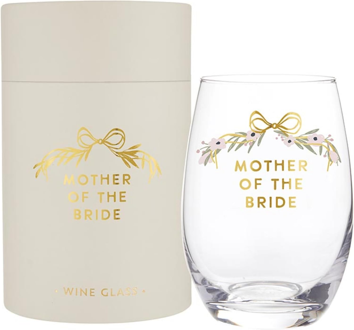 Santa Barbara Design Studio Wedding Party Gift Boxed Wine Glasses Gold Foil Stemless Wine Glass, 17-Ounce, Mother Of The Bride